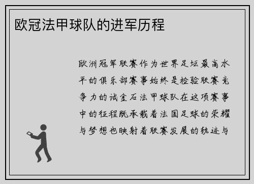 欧冠法甲球队的进军历程