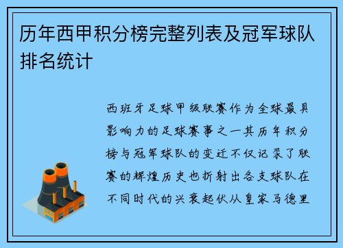历年西甲积分榜完整列表及冠军球队排名统计